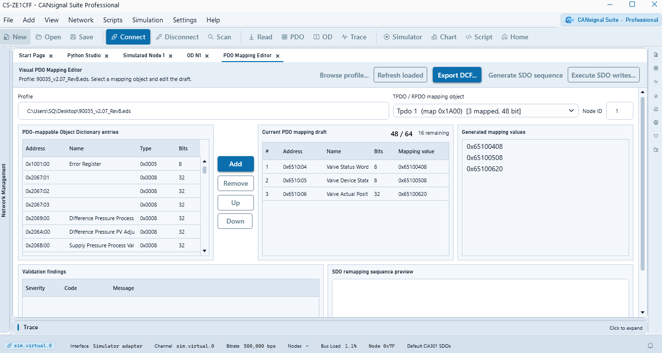 CANsignal Suite Visual PDO Mapping Editor